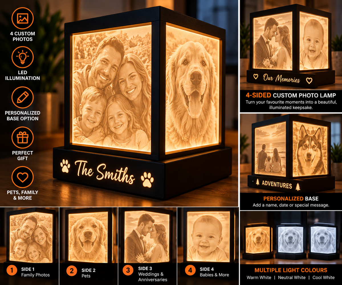 Custom 4-Sided Photo Lithophane Lamp – Personalized Memory Light