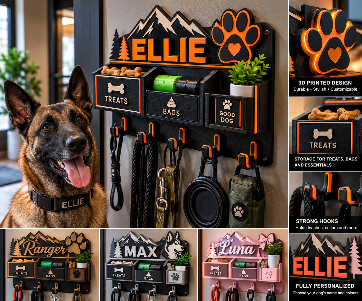 Personalized 3D Printed Pet Command Station – Leash & Treat Organizer